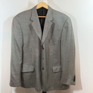 Andrew Fezza Sports Coat BlazerJacket 48L Worsted Wool Silk Gray Houndstooth Men